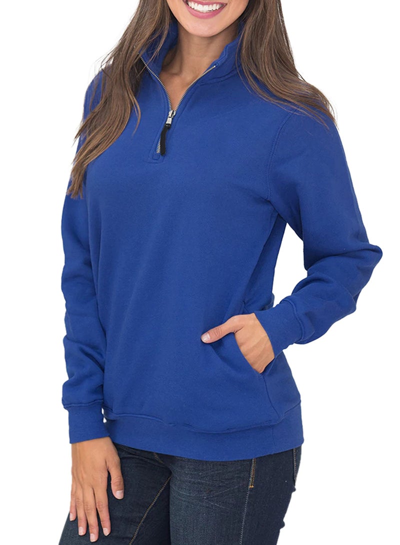 Samefar Women's Fashion 2025 Quarter Zip Fleece Sweatshirts Pullover Loose Fit Long Sleeve Tunic Tops Work Blue Medium - Image 2